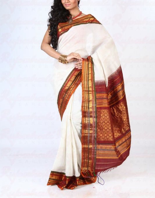 Offwhite Gadwal Silk Saree