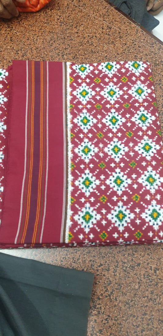 Maroon Pure Ikkat Silk Saree