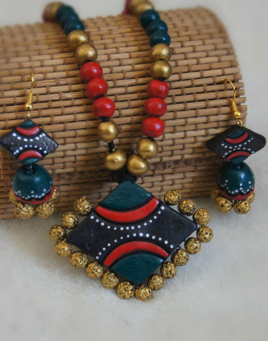 Handcrafted Terracotta necklace with Jhumkas