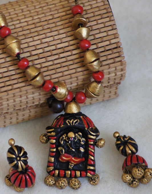 Handcrafted Terracotta necklace with Jhumkas