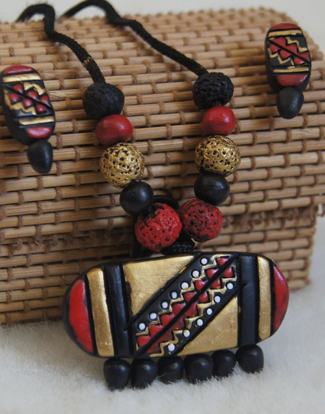 Handcrafted Terracotta necklace with Jhumkas