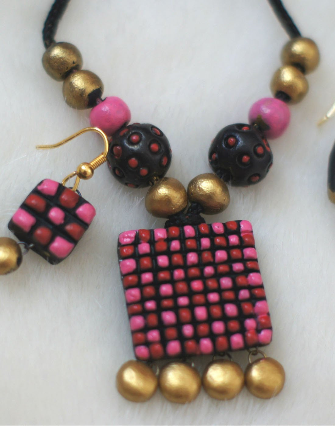 Handcrafted Terracotta necklace with Jhumkas