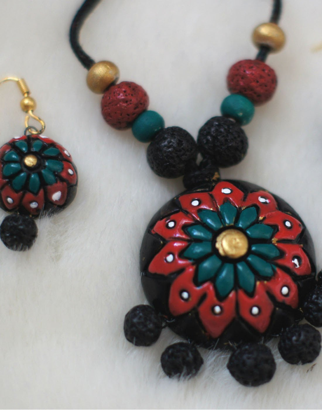 Handcrafted Terracotta necklace with Jhumkas