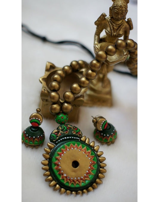 Handcrafted Terracotta necklace with Jhumkas