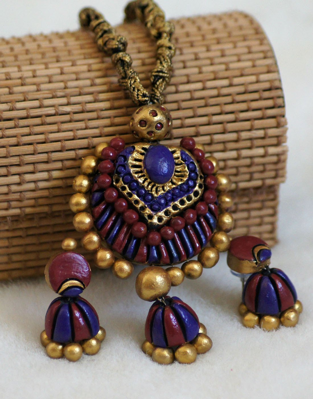 Handcrafted Terracotta necklace with Jhumkas