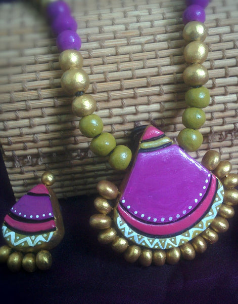 Handcrafted Terracotta necklace with Jhumkas