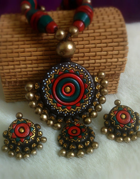 Handcrafted Terracotta necklace with Jhumkas