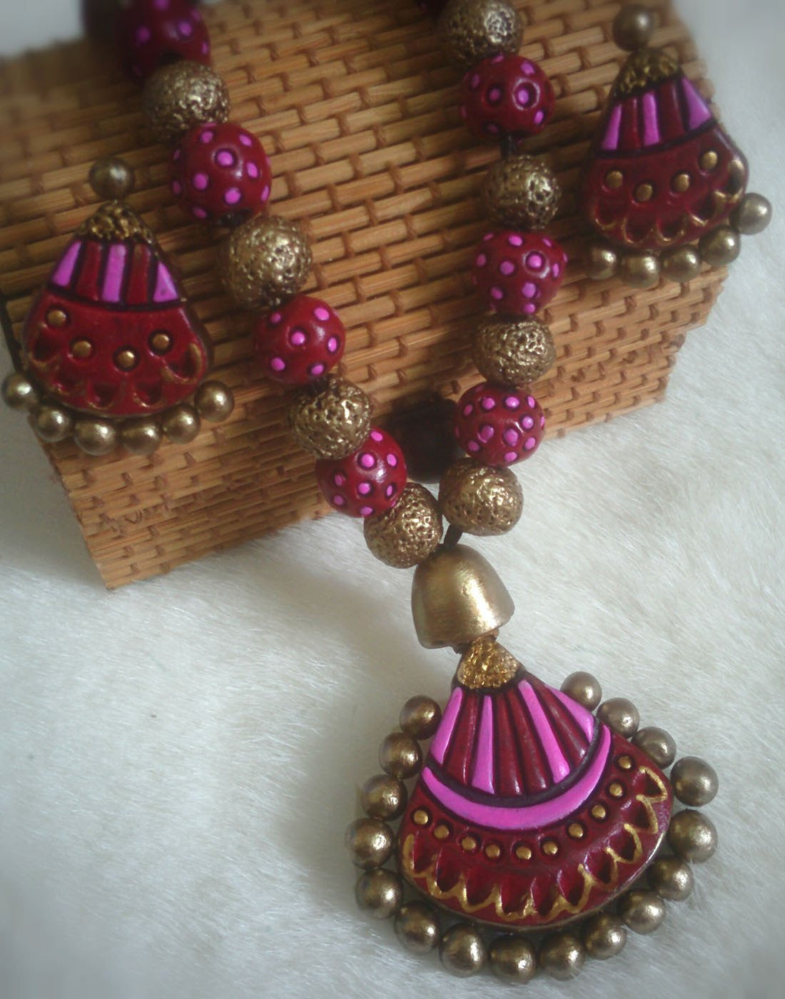 Handcrafted Terracotta necklace with Jhumkas