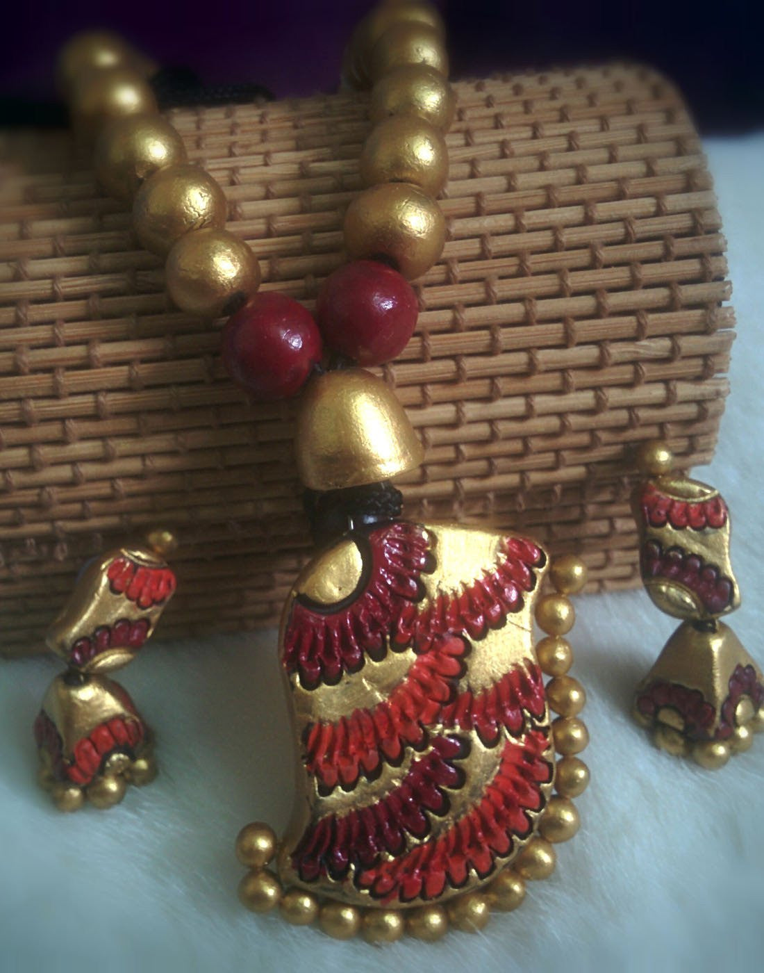 Handcrafted Terracotta necklace with Jhumkas