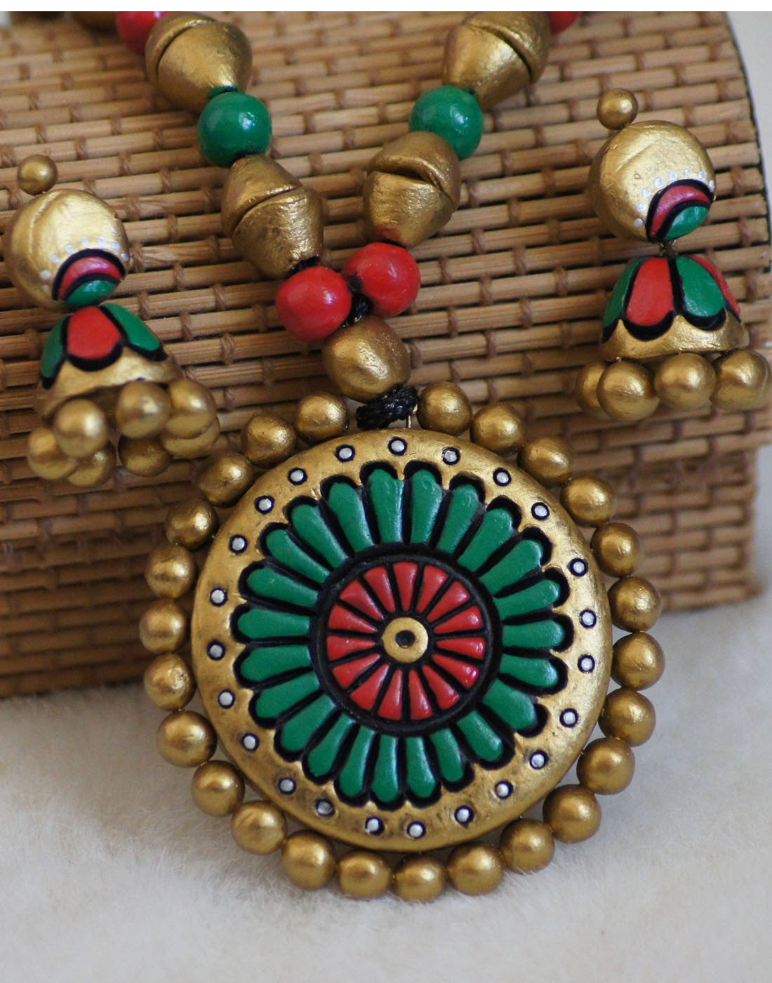 Handcrafted Terracotta necklace with Jhumkas