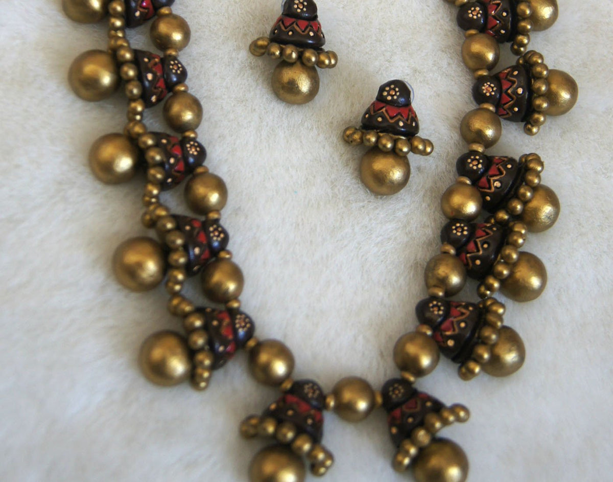 Handcrafted Terracotta necklace with Jhumkas