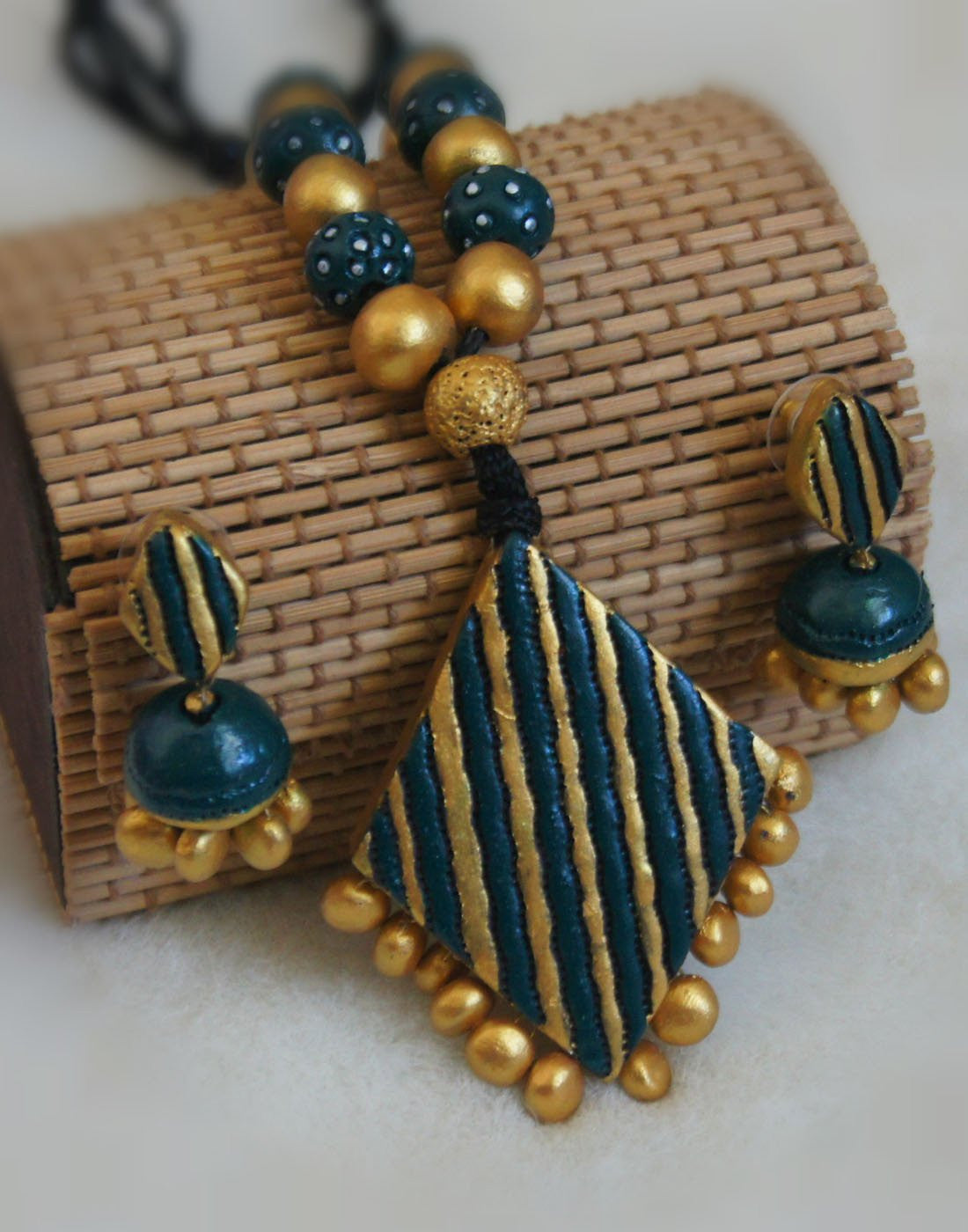 Handcrafted Terracotta necklace with Jhumkas