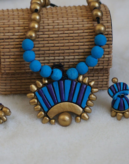 Handcrafted Terracotta necklace with Jhumkas