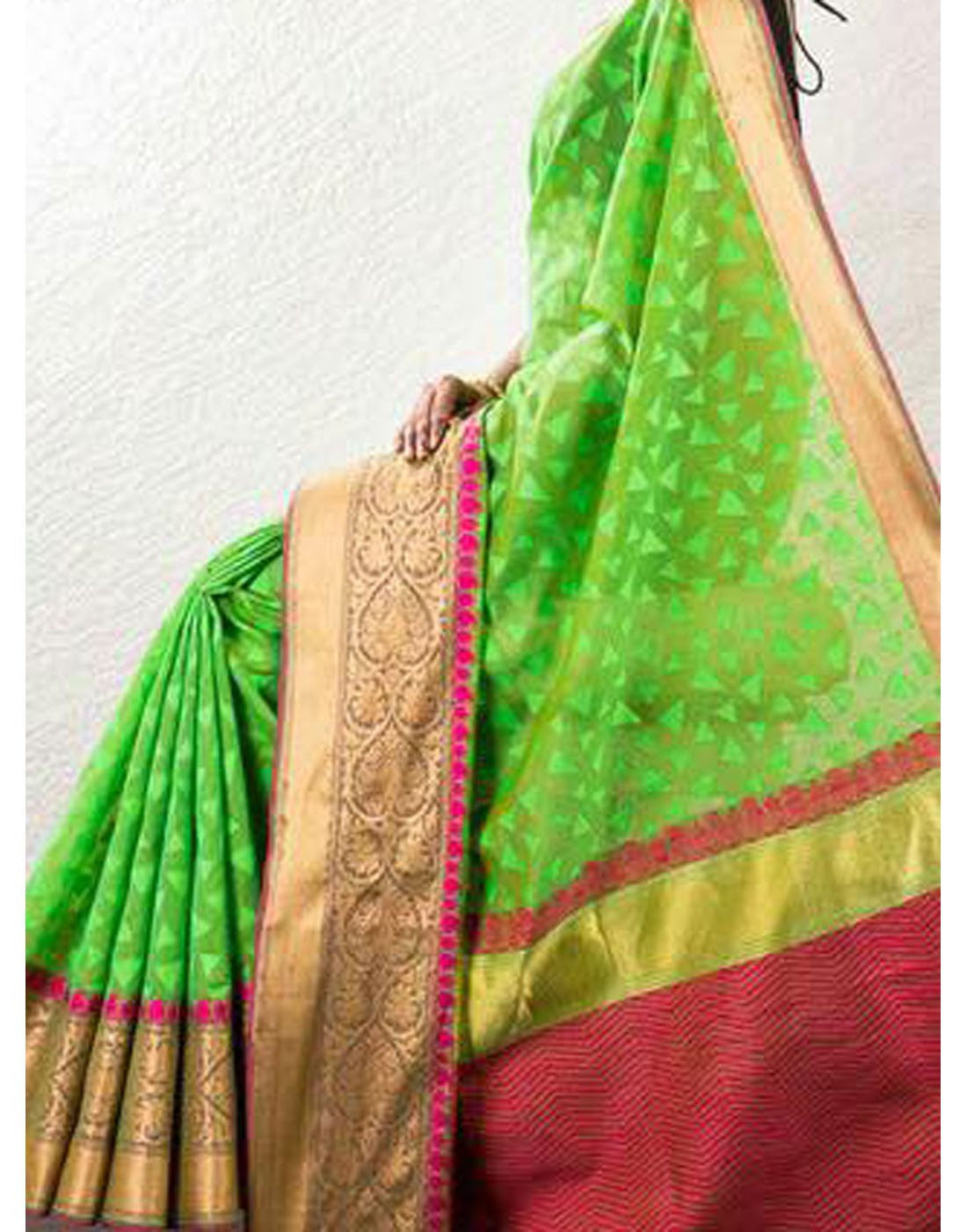 Parrot Green Banaras Handloom Saree