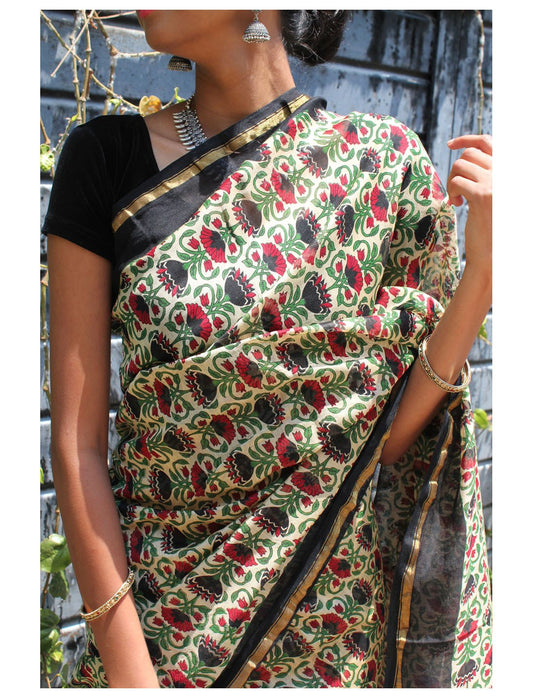 Bagru Woven Chanderi Saree