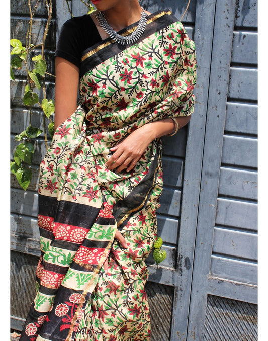 Bagru Woven Chanderi Saree