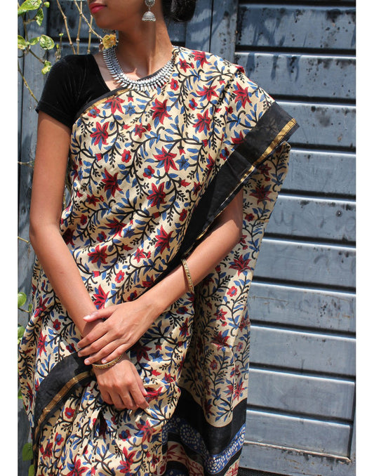 Bagru Woven Chanderi Saree