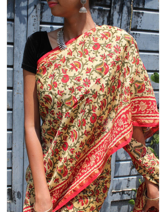 Bagru Woven Chanderi Saree