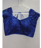 Blue Netted Blouse With Self Embroidery
