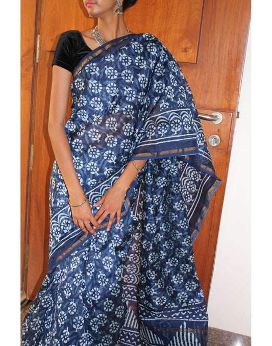 Indigo Woven Chanderi Saree