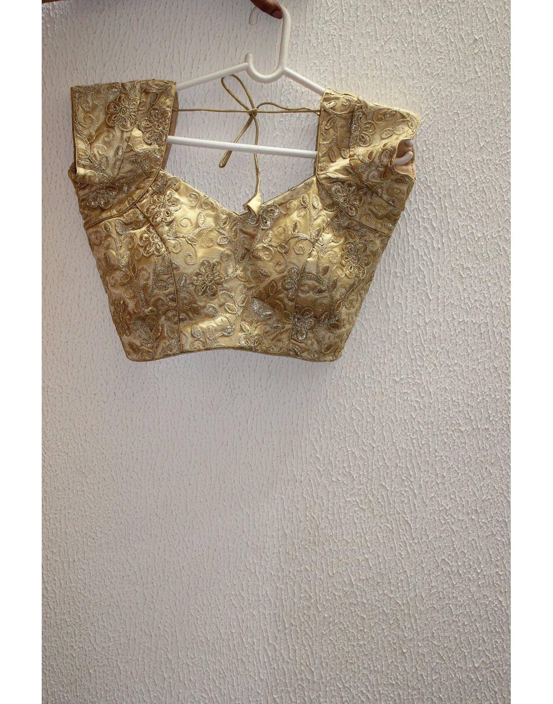 Gold Blouse With Floral Embroidery