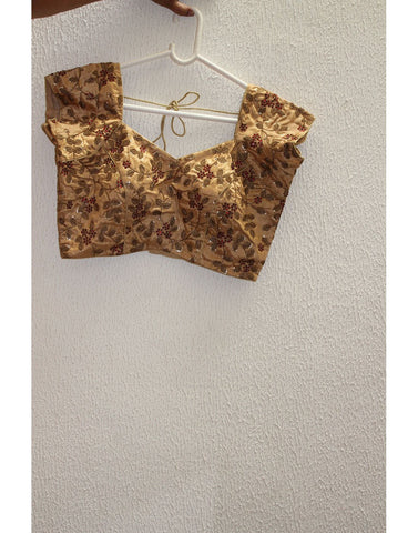 Gold Blouse With Floral Embroidery