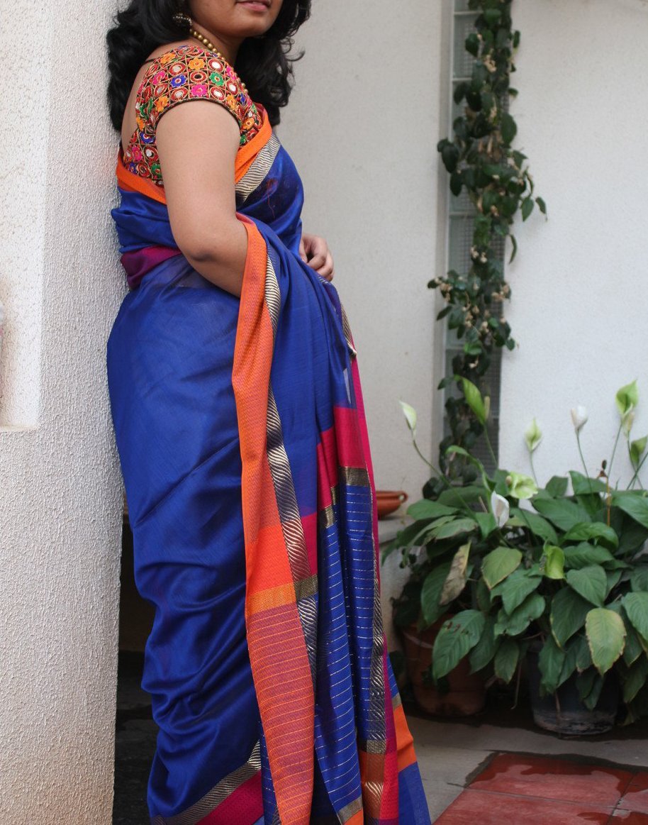 Cobolt Blue Maheshwari handwoven saree