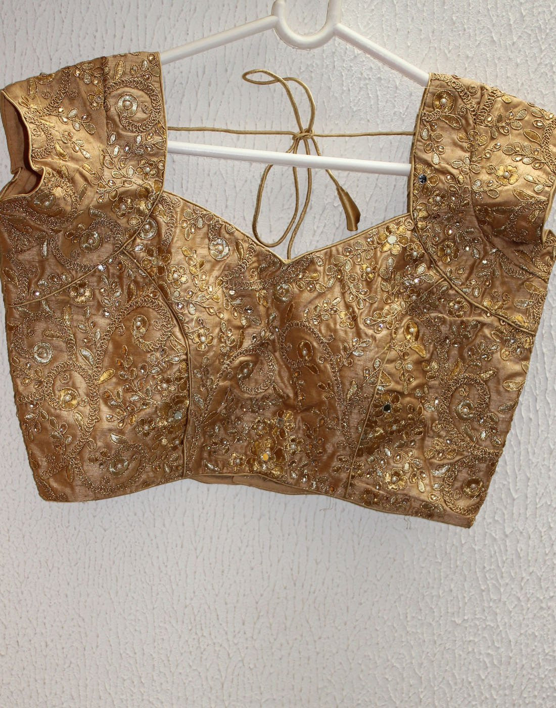 Gold Blouse With Floral Embroidery