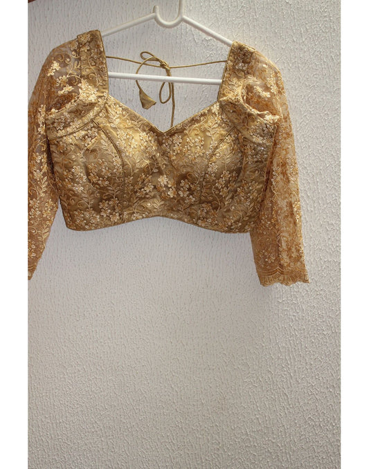 Gold Blouse With Floral Embroidery