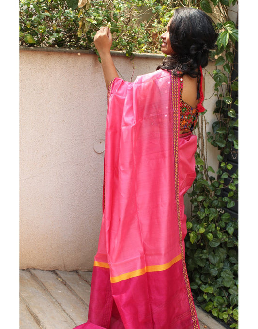 Rich Pink Maheshwari handwoven saree