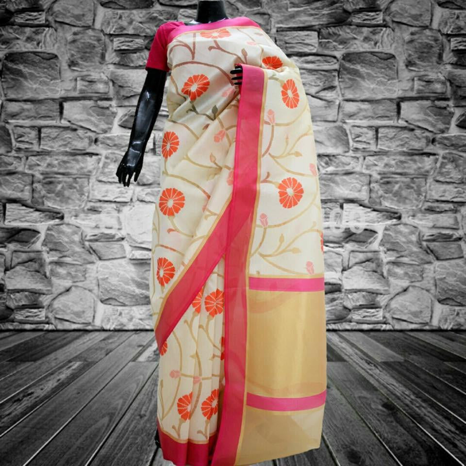 Cream Banaras Handloom Saree