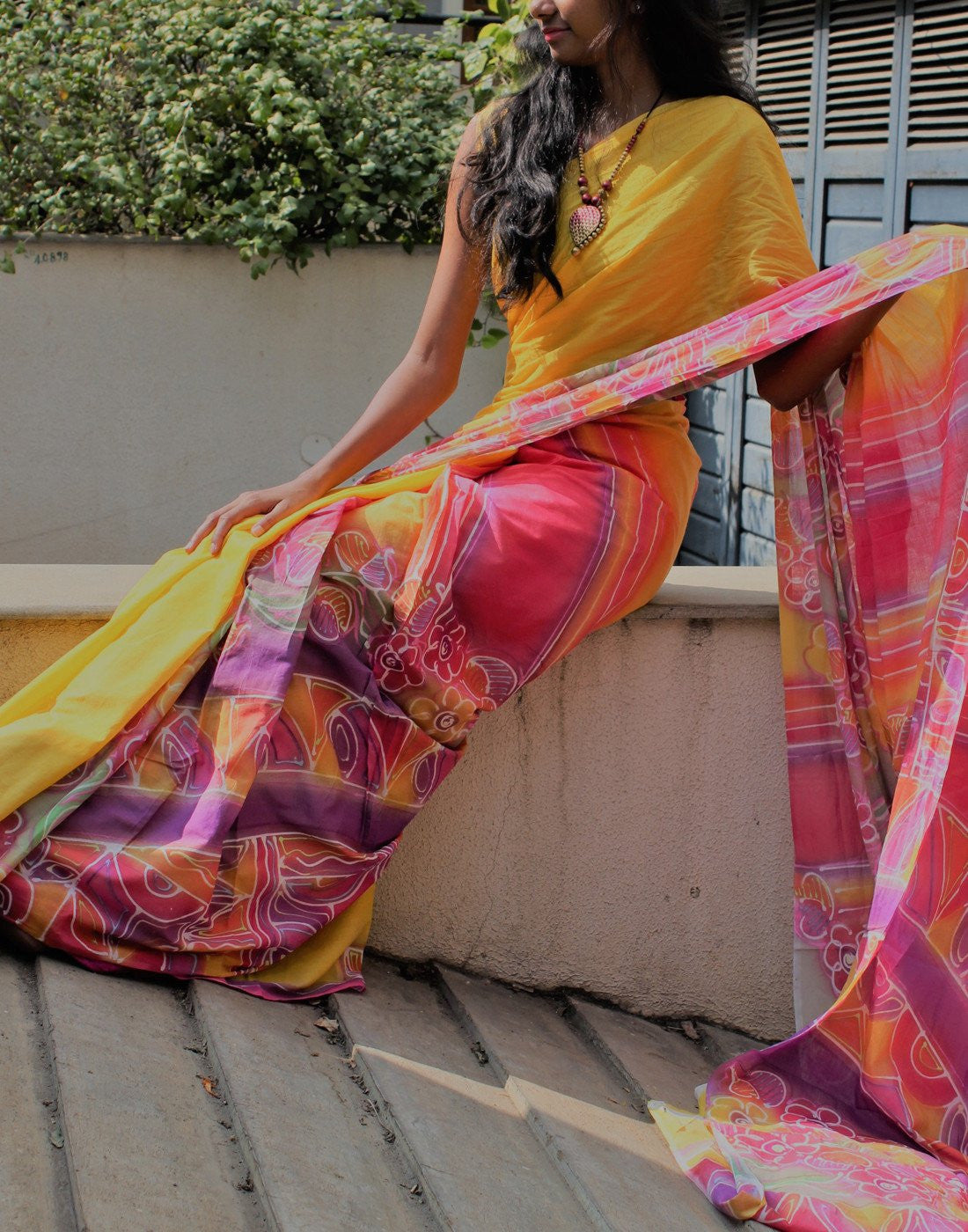 Yellow Handpainted Cotton Saree