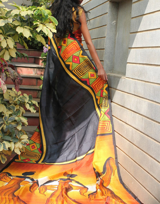 Tribal Art Handpainted Bishnupuri Silk Saree