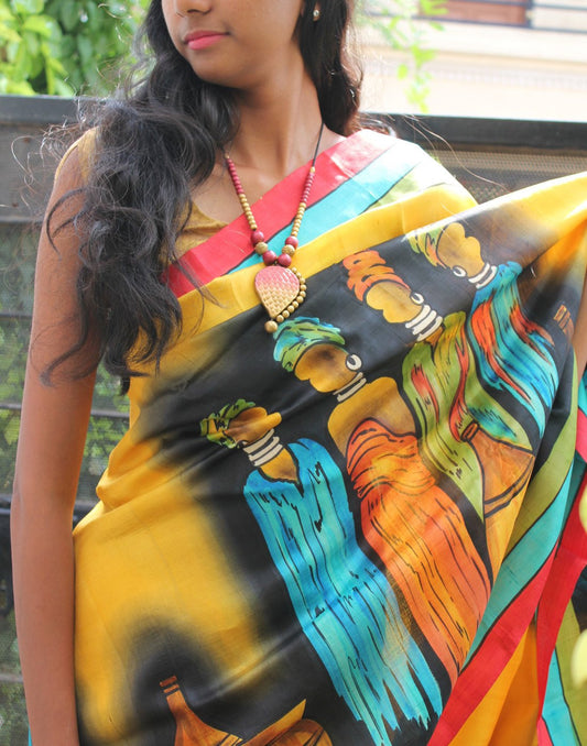 Yellow Handpainted Bishnupuri Silk Saree