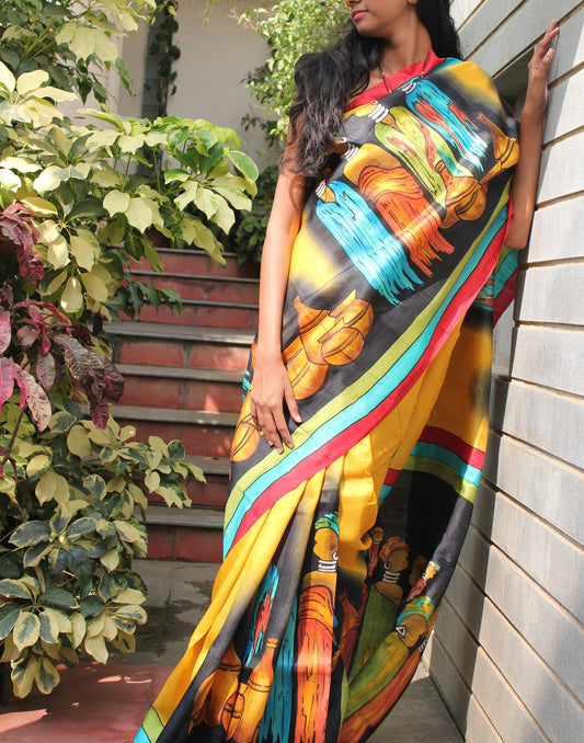 Tribal Art Handpainted Bishnupuri Silk Saree