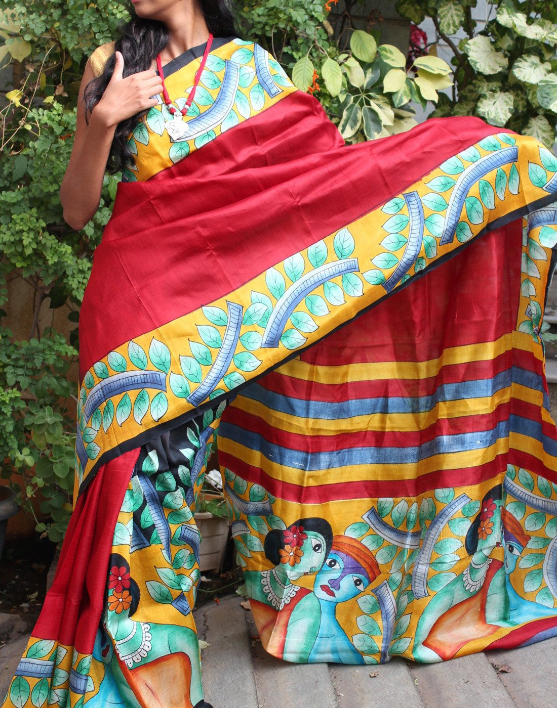 Red Handpainted Bishnupuri Silk Saree 