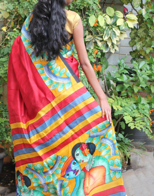 Tribal Art Handpainted Bishnupuri Silk Saree