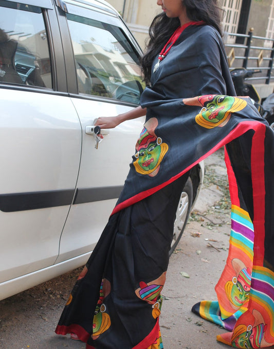 Kathakali Handpainted Bishnupuri Silk Saree