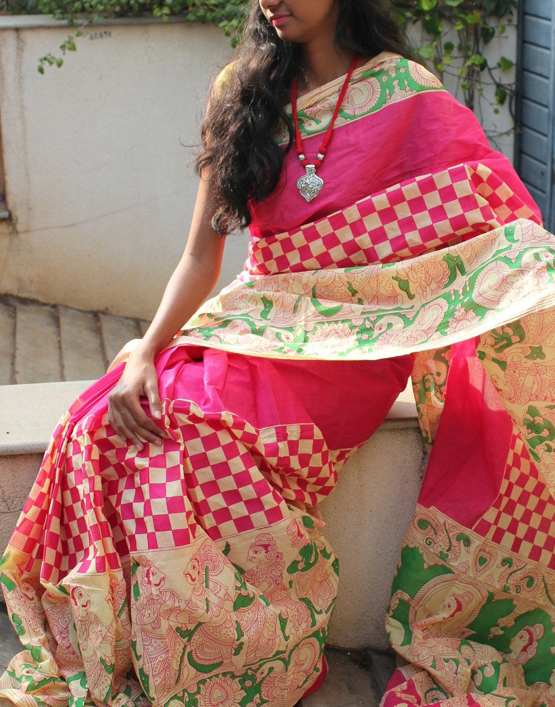 Pink Handpainted Mulmul Cotton Saree 