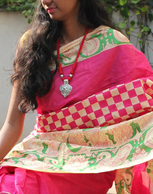 Pink Handpainted Mulmul Cotton Saree