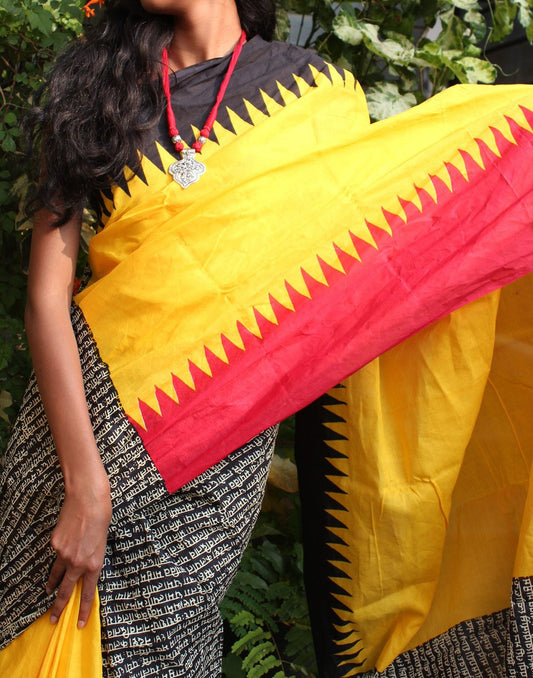 Yellow Handpainted Mulmul Cotton Saree