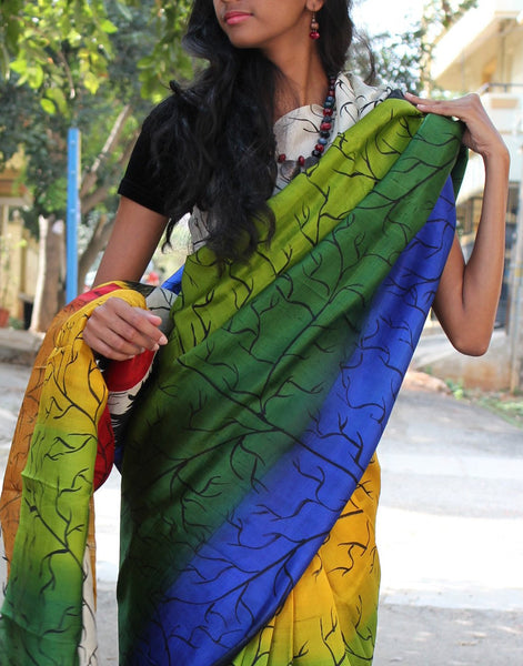 Multicoloured Handpainted Bishnupuri Silk Saree 