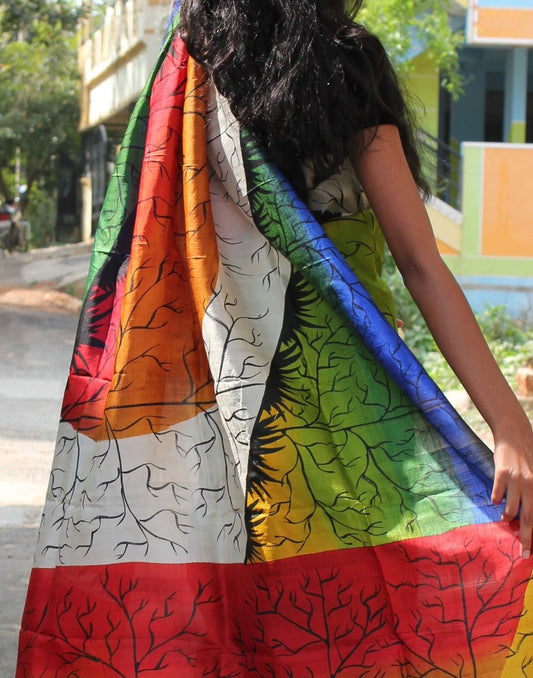 Multicoloured Handpainted Bishnupuri Silk Saree