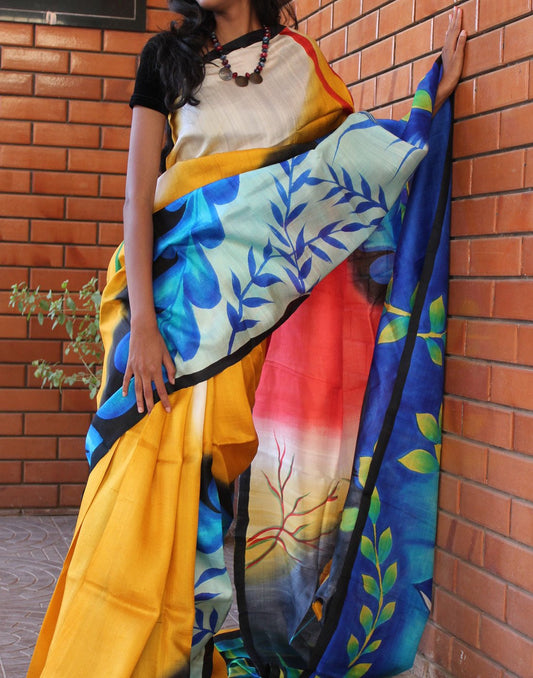 Multicoloured Handpainted Bishnupuri Silk Saree 