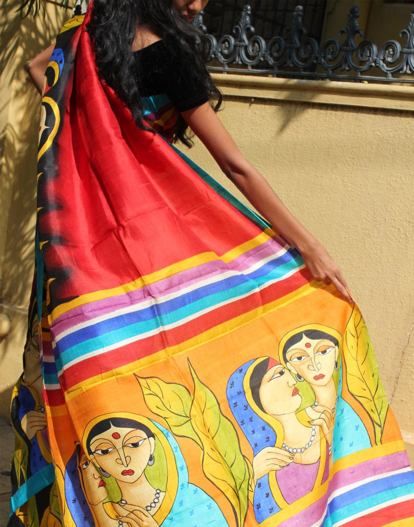 Tribal Women Handpainted Bishnupuri Silk Saree