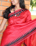 Red  Handpainted Bishnupuri Silk Saree 