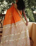 Orange Handpainted Mulmul Cotton Saree