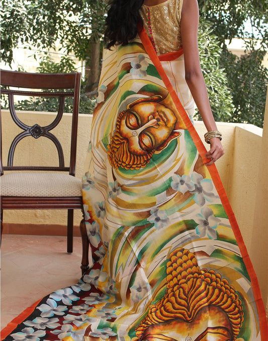 Budha Handpainted Bishnupuri Silk Saree