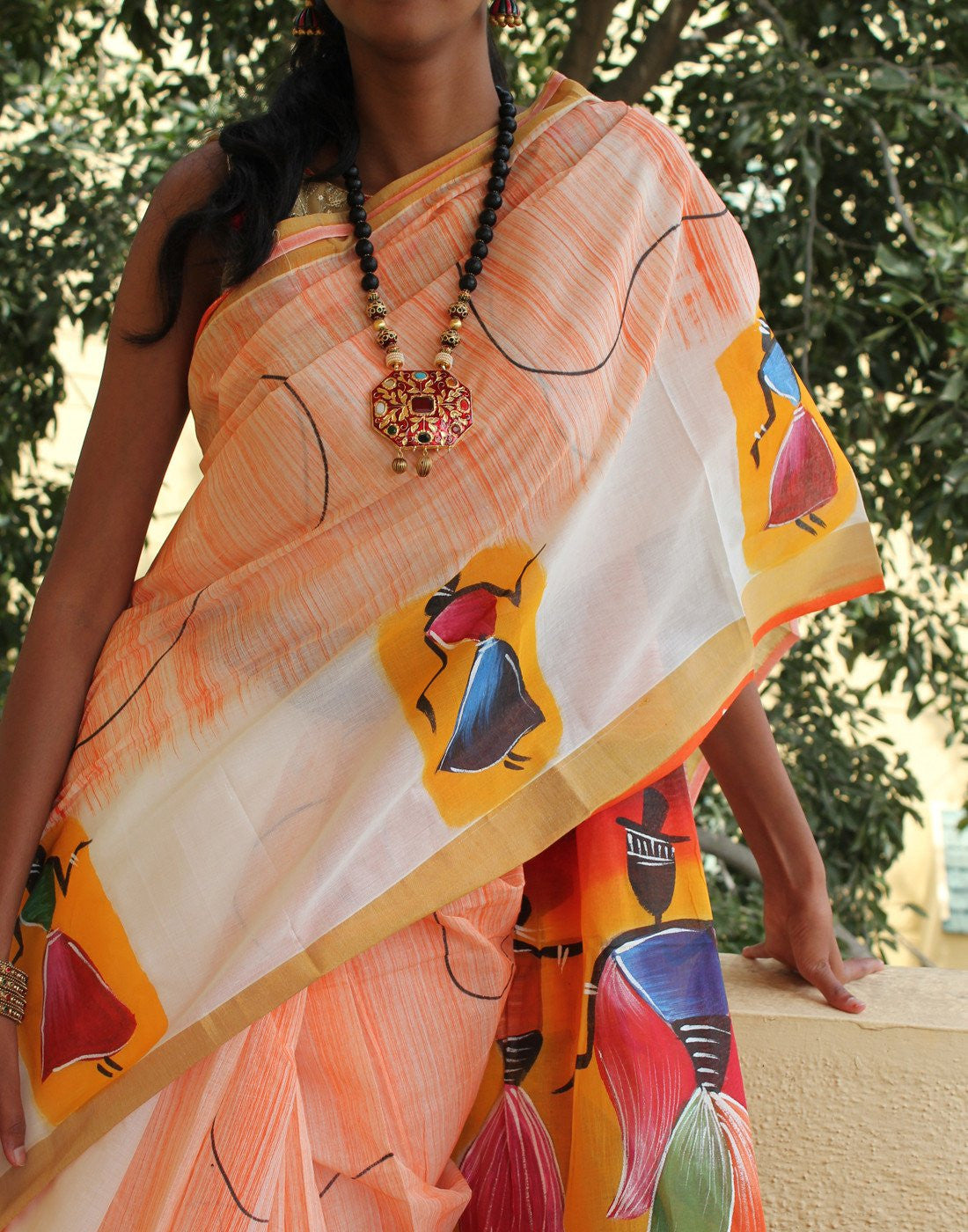 Kerala Kasavu  Handpainted Cotton Saree 