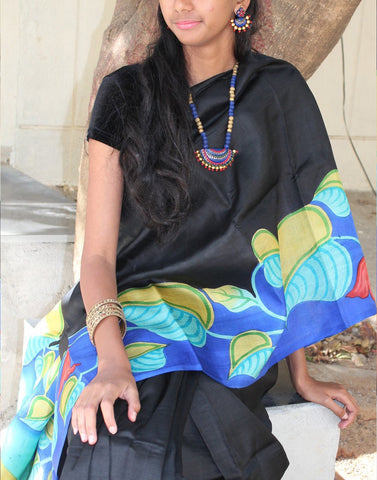 Black  Handpainted Bishnupuri Silk Saree